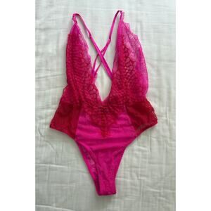 Victoria Secret Pink Red Plunge Neck Sexy Teddy Size M